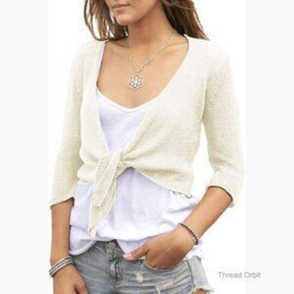 Women's Tie Front Shrug 3/4 Sleeve Bolero Sheer Knitted Lightweight Cardigan